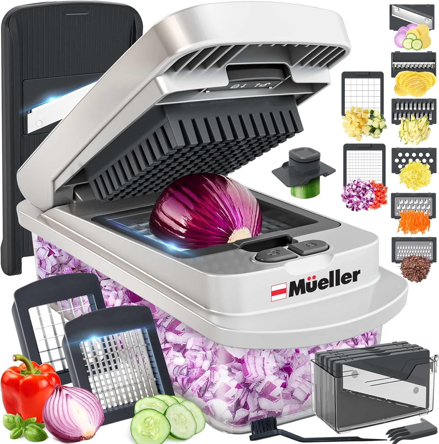 Mueller Pro-Series 10-in-1, 8 Blade Vegetable Chopper, Mandoline Slicer, Food Chopper with Container, Fruit Slicer, Kitchen Gadgets & Accessories, Home Essentials