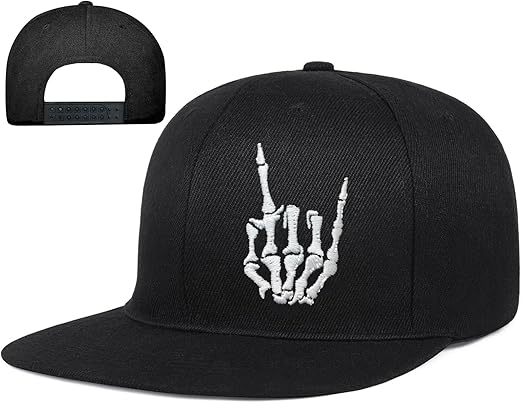 Flat Bill Hats for Men Embroidery Skull Snapback Hats for Men Flat Brim Fitted hat Mens Black Baseball Cap