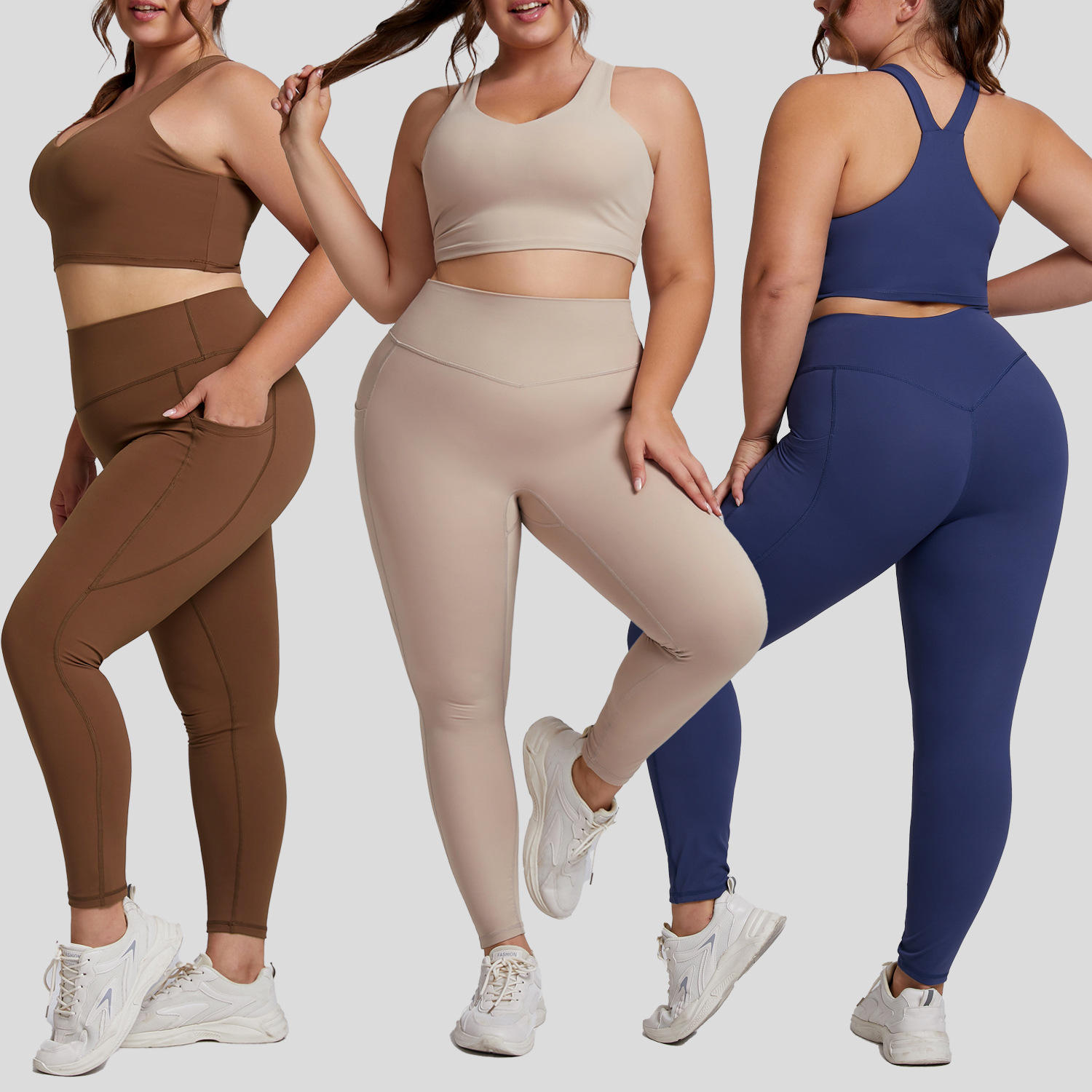 Women's Plus Size 3XL Yoga Wear High Support Sports Bra and Yoga Leggings With Pockets Workout Outfits Active Gym Fitness Set