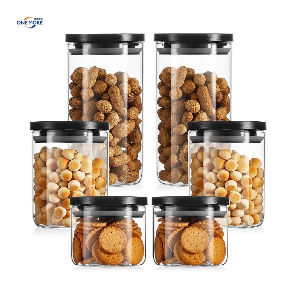 Stackable Glass Jars With PP Airtight Lids Durable Food Storage Canisters Containers for Kitchen Pantry